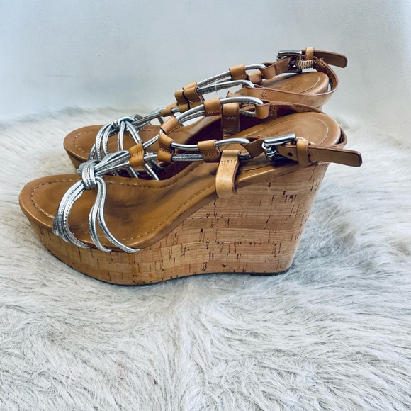 Coach Giorgiana Women's Silver Metallic Wedge Platform Sandals - Picture 1 of 9